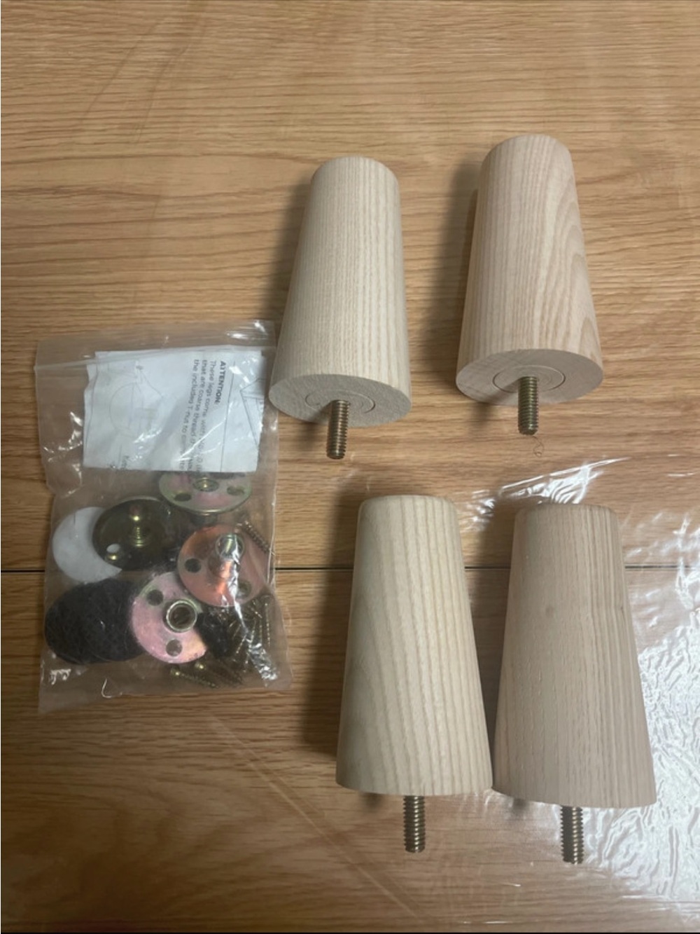Natural Wood Sofa Legs with Hardware Kit - 4-Pack